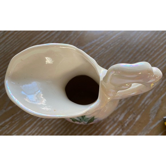 VTG Victorian Style iridescent Porcelain Floral Ewer Vase 9" pitcher Numbered - Picture 5 of 6
